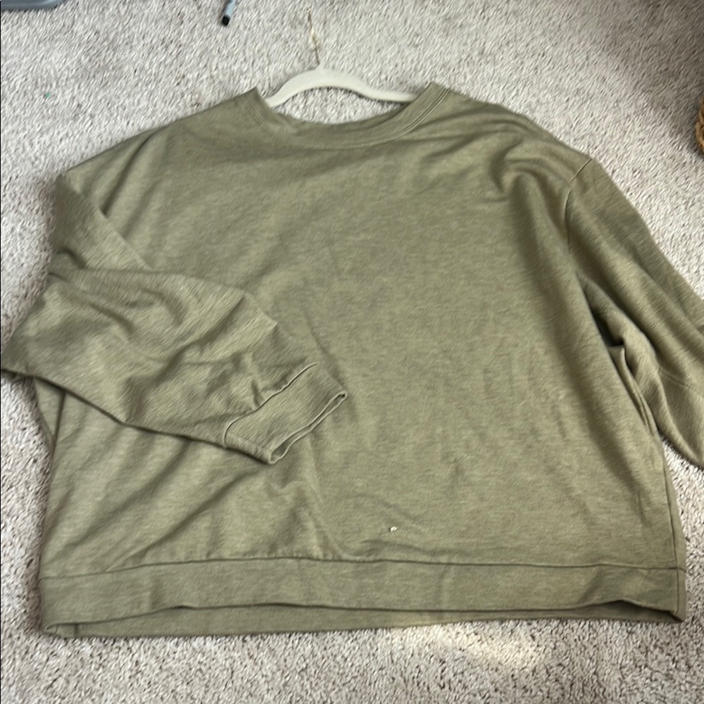 Green Oversized Sweatshirt with Ribbed Cuffs